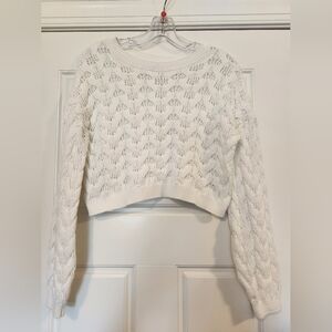 White Cable Knit Crew Neck Sweater